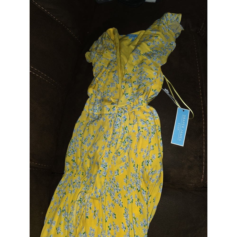 Draper James lemon blue floral wrap dress size small S nwt